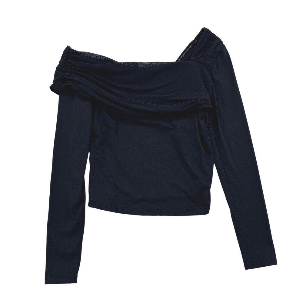 Princess Polly Top Women 6 Black Excellent Asymmetric Draped Mesh Long Sleeve